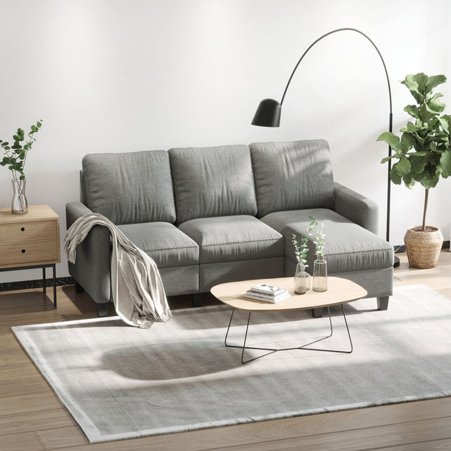 Grijze hoekbank met chaise longue, polyester bekleding