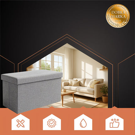 Gray Fabric Pouf, 76x38x38 cm, Ottoman Seat