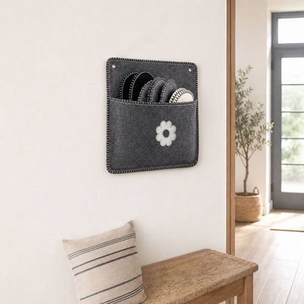 Gray Felt Guest Slippers Set, 6 Pairs with Storage Bag