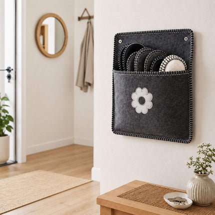 Gray Felt Guest Slippers Set, 6 Pairs with Storage Bag
