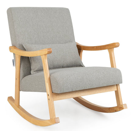 Gray Indoor Rocking Chair with High Back & Cushion
