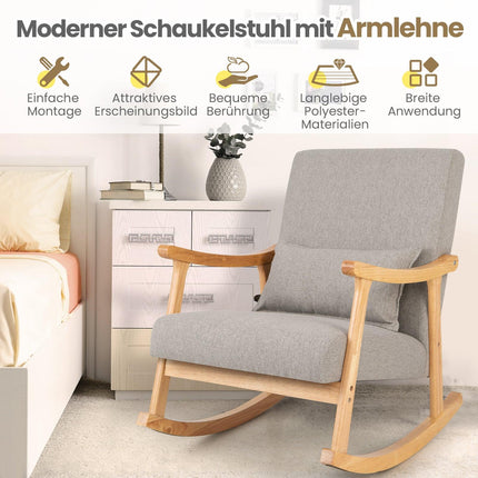 Gray Indoor Rocking Chair with High Back & Cushion