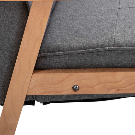 Gray Linen Armchair with Wooden Frame, 120kg Capacity
