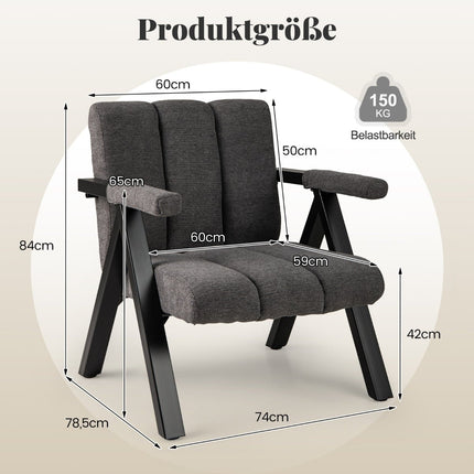 Gray Lounge Chair with Armrests and Metal Frame