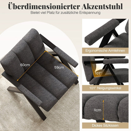 Gray Lounge Chair with Armrests and Metal Frame