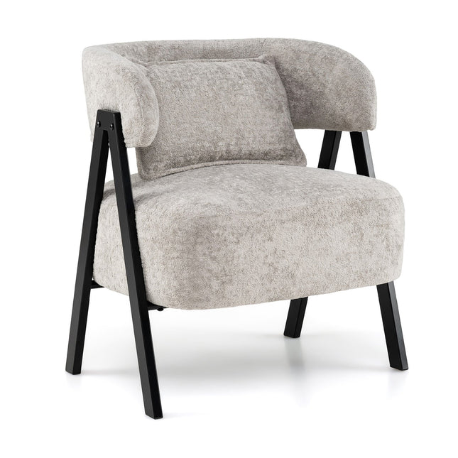 Gray Lounge Chair with Faux Fur and Lumbar Pillow