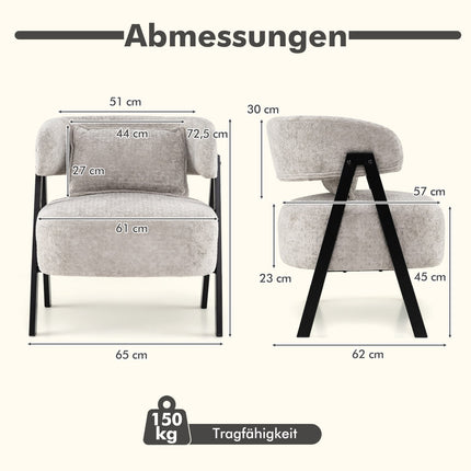 Gray Lounge Chair with Faux Fur and Lumbar Pillow