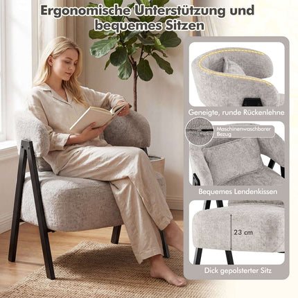Gray Lounge Chair with Faux Fur and Lumbar Pillow