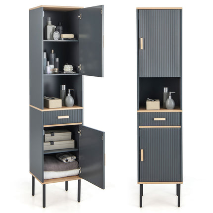 Gray Narrow Bathroom Cabinet with Doors and Drawer