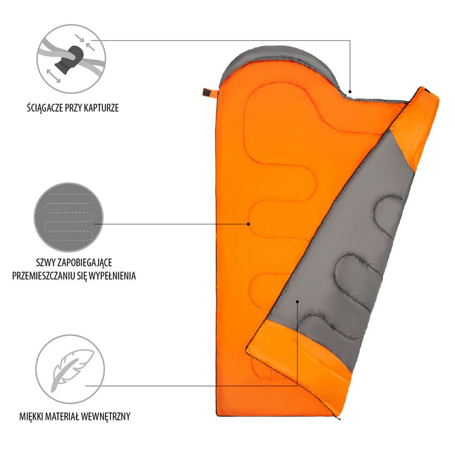 Gray-Orange Sleeping Bag, Size L, Lightweight