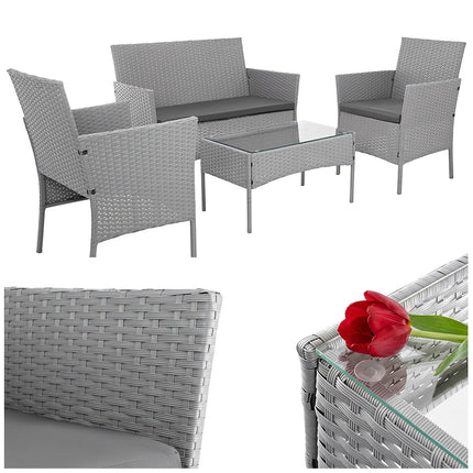 Gray Rattan Garden Furniture Set – 2 Chairs, Sofa, Table