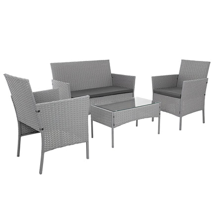 Gray Rattan Garden Furniture Set – 2 Chairs, Sofa, Table