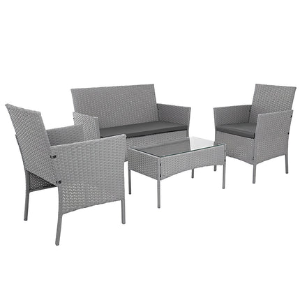 Gray Rattan Garden Furniture Set – 2 Chairs, Sofa, Table