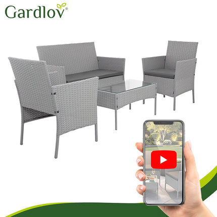 Gray Rattan Garden Furniture Set – 2 Chairs, Sofa, Table