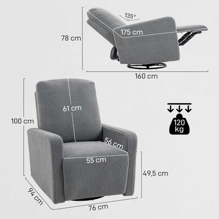 Gray Recliner Chair with Fleece Cover, Adjustable Backrest