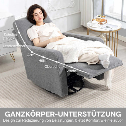 Gray Recliner Chair with Fleece Cover, Adjustable Backrest