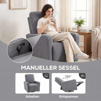 Gray Recliner Chair with Fleece Cover, Adjustable Backrest
