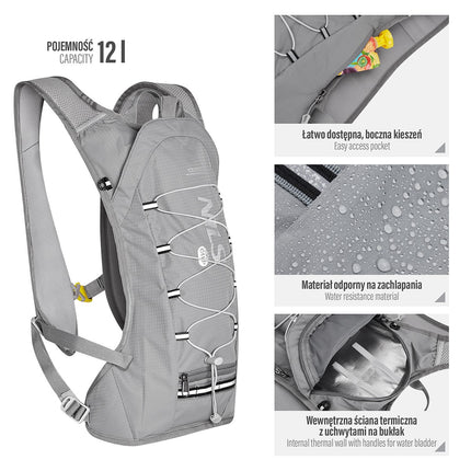 Gray Running Backpack, Lightweight, Adjustable Straps