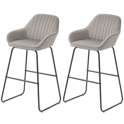 Gray Velvet Bar Stools Set of 2 with Metal Legs