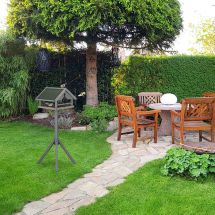 Gray bird table on post