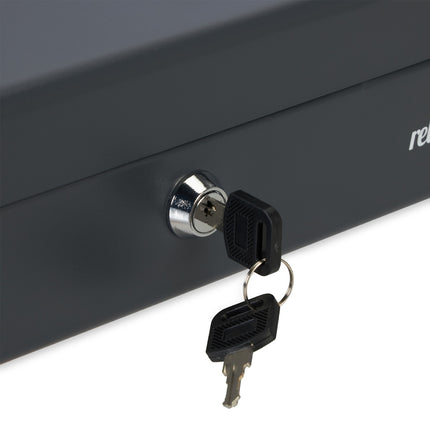 Gray cash box with 2 keys