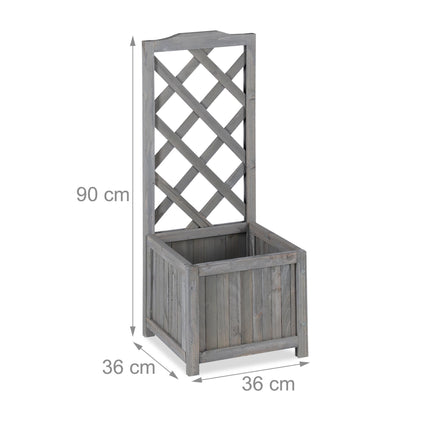 Gray planter box with trellis