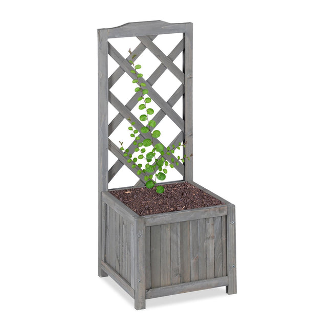 Gray planter box with trellis