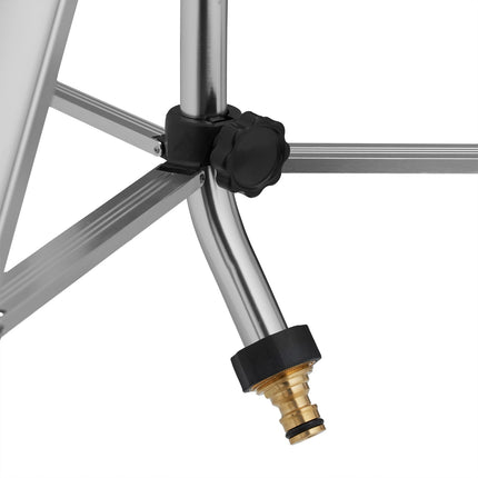 Gray sprinkler with metal stand