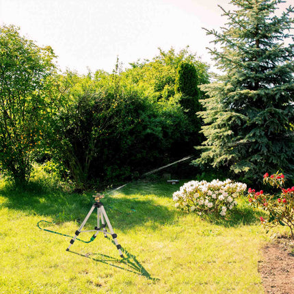 Gray sprinkler with metal stand