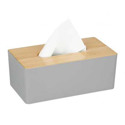 Gray tissue box with bamboo lid