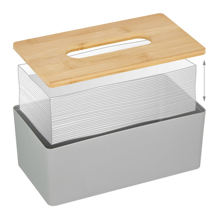 Gray tissue box with bamboo lid
