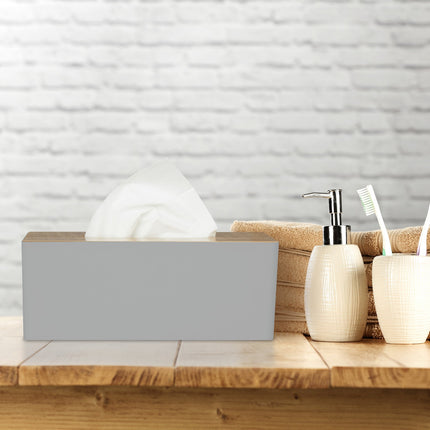 Gray tissue box with bamboo lid
