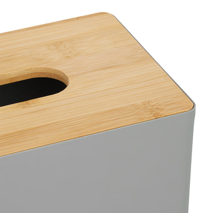 Gray tissue box with bamboo lid