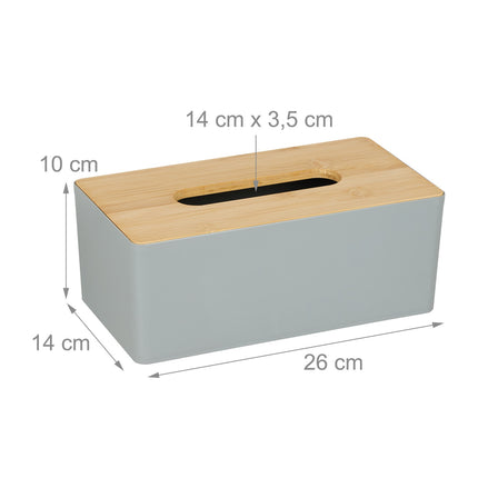 Gray tissue box with bamboo lid