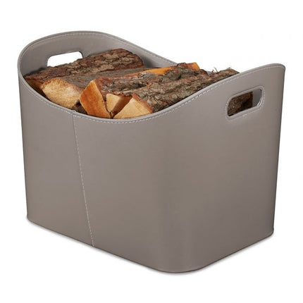 Gray wooden basket in imitation leather