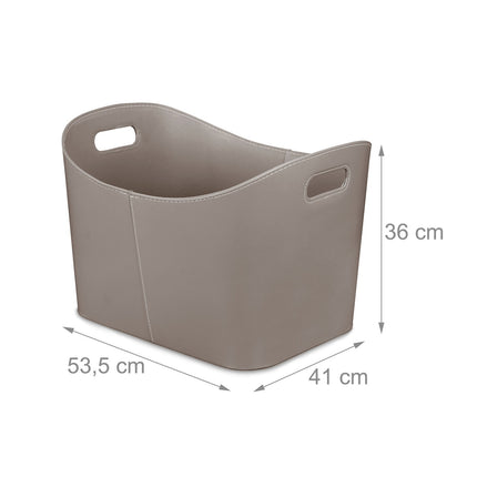 Gray wooden basket in imitation leather