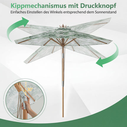 Green 270 cm Patio Umbrella with Tilt and Ventilation