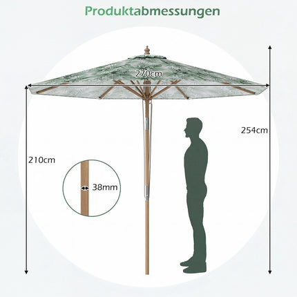 Green 270 cm Patio Umbrella with Tilt and Ventilation