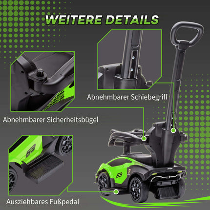 Green 2-in-1 Ride-On Car with Push Handle and Horn