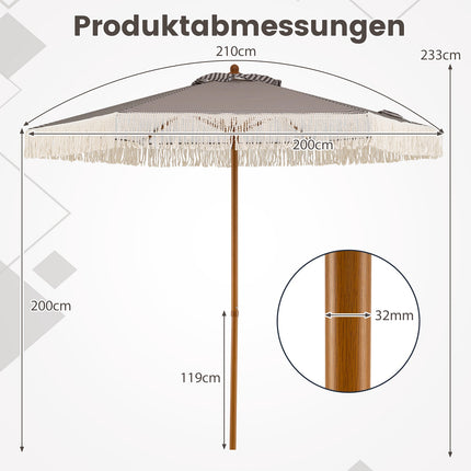 Green 2m Patio Umbrella with Fringe and Metal Pole