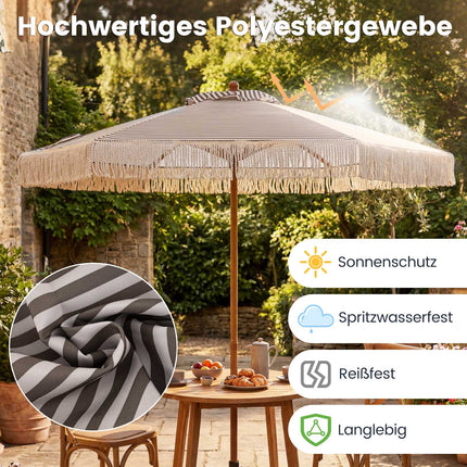 Green 2m Patio Umbrella with Fringe and Metal Pole