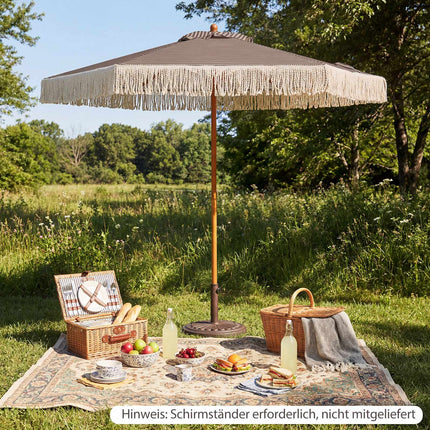 Green 2m Patio Umbrella with Fringe and Metal Pole