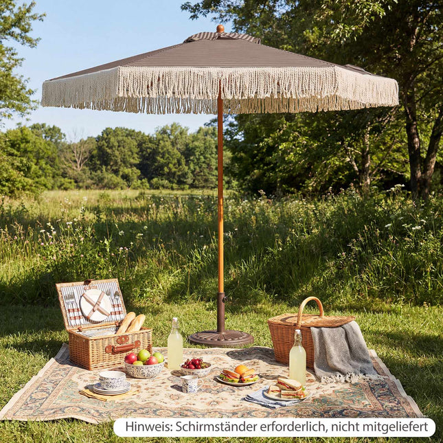 Green 2m Patio Umbrella with Fringe and Metal Pole