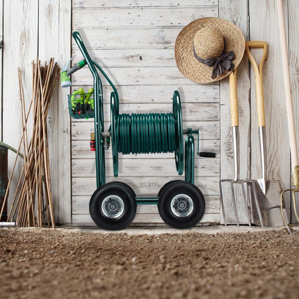 Green 4-Wheel Garden Hose Trolley with Reel