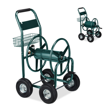 Green 4-Wheel Garden Hose Trolley with Reel