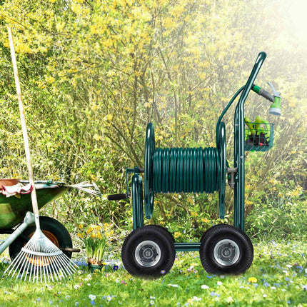 Green 4-Wheel Garden Hose Trolley with Reel