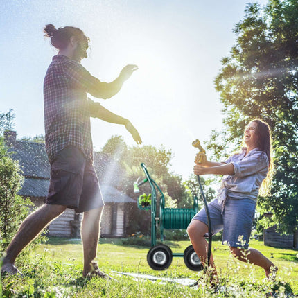 Green 4-Wheel Garden Hose Trolley with Reel