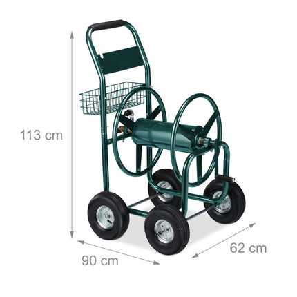 Green 4-Wheel Garden Hose Trolley with Reel
