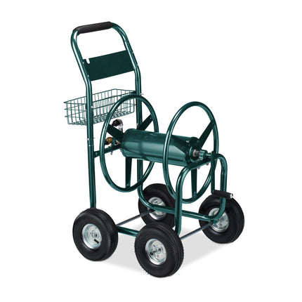 Green 4-Wheel Garden Hose Trolley with Reel