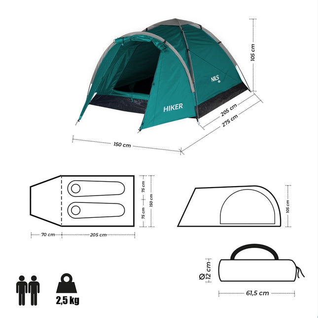 Green Camping Tent for Hikers, 2-Person Capacity